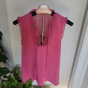 Express Pink Pleated Lace Trim Sleeveless Blouse - Size Small